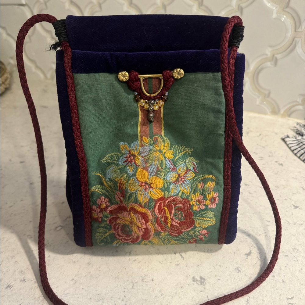 Embroidered Floral Women's Bag - Green and Blue